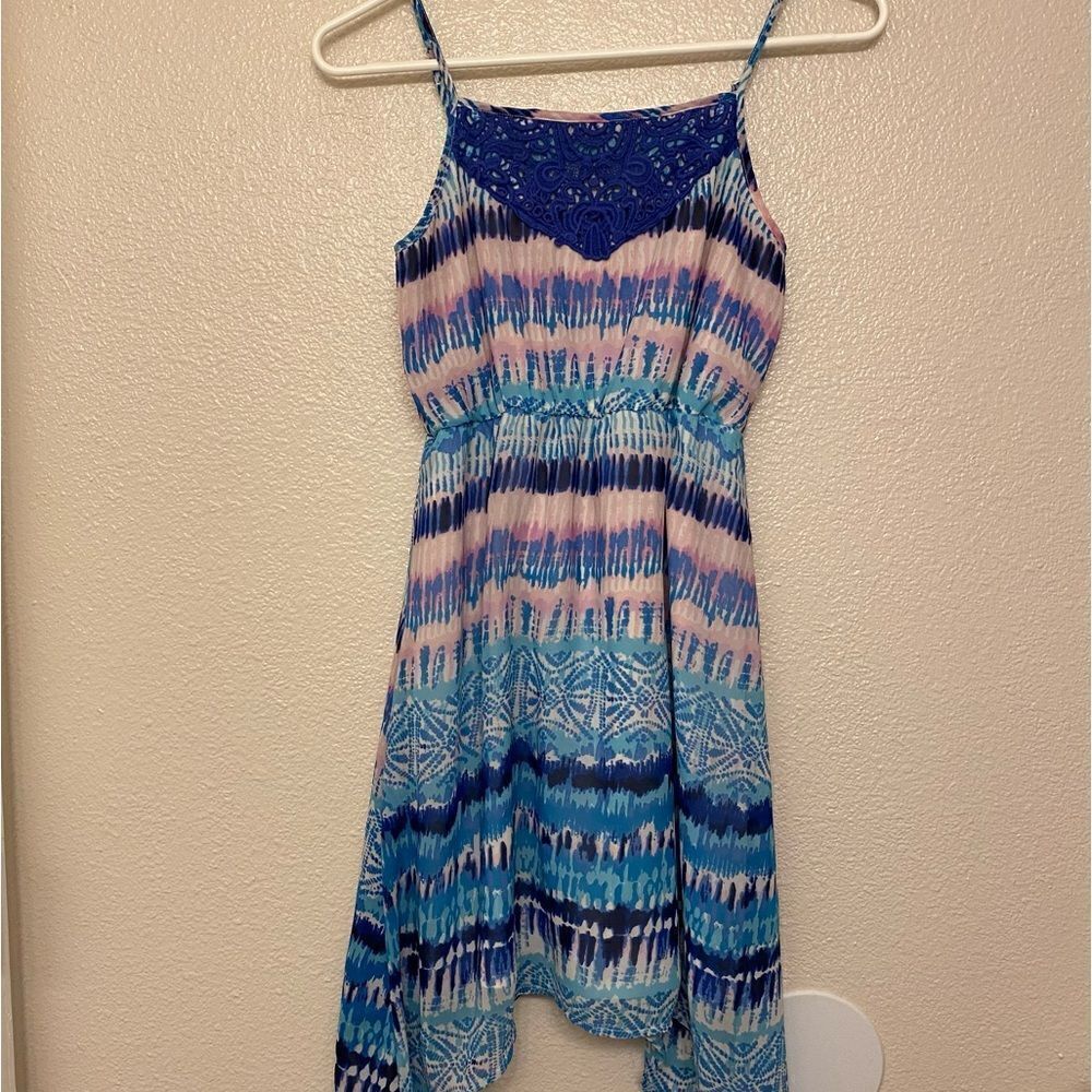 Children’s Place Girl long tie dye blue chiffon spaghetti strap dress long 10/12